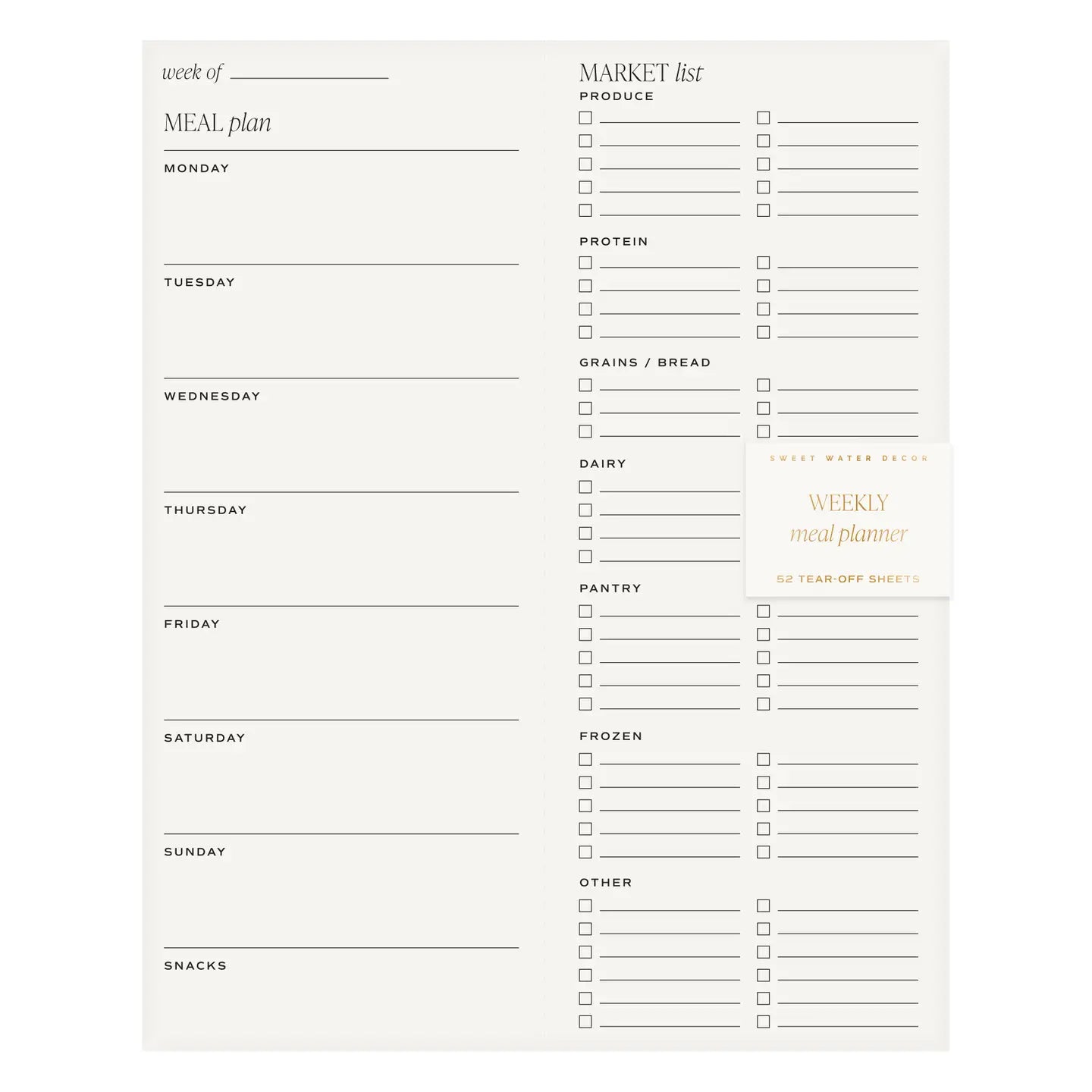 Weekly Meal Plan Notepad